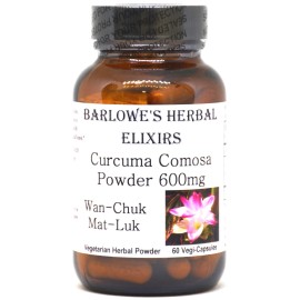 BARLOWE'S HERBAL ELIXIRS Curcuma Comosa Powder | 600 mg | 60 Vegi-Capsules | Glass Bottles | No Stearates
