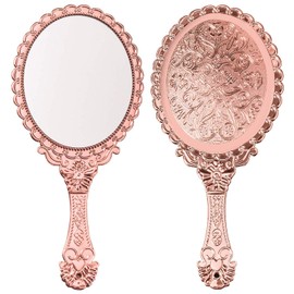 Weahre Hand Mirror Makeup Mirrors Handheld Decorative Personal Vintage Cosmetic Travel Mirrors (Rose Gold)
