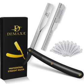 Professional 20 Straight Razor Blades with DEMAXA Shavette Straight Razors for Men - Navajas para Barbero Professional Barber Razor Blade for Close Shaving with Soft Pouch - Cut Throat Razors for Men