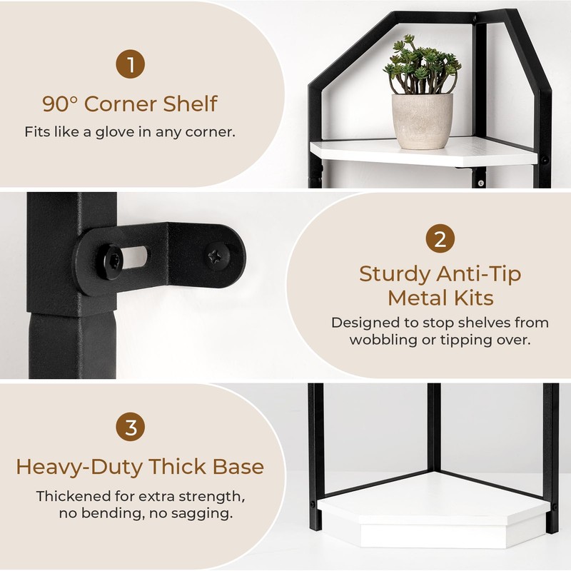 70" Tall Corner Shelf Stand, 5 Tier Wood Shelves for