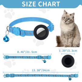 COSOWO Adjustable Airtag Cat Collar, Reflective Cat Tracker Collar with Air Tag Holder and Bell, Lightweight Kitten Collar with Safety Buckle, Blue