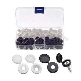 YIXISI 80 Pieces Folding Screw Cover Caps Plastic Hinge Screw Caps for Number 6/8 Screws with Storage Box for Furniture, Wardrobe, Shelf, White & Black