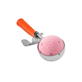 Restaurantware Met Lux - Cuchara para porciones de 8 onzas, 1 cucharada duradera para disher, gatillo para pulgar, color naranja, acero inoxidable, pa