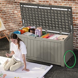 DWVO 120 Gallon Outdoor Storage Deck Box, Weather-Resistant Resin, Versatile for Patio Furnishings, Outdoor Cushions, Garden Tools, and Sports/Pool Gear (Light Brown)