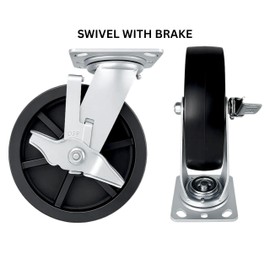 4 Heavy Duty Caster Set 8" Plastic Wheels - 4 Swivel with Brake
