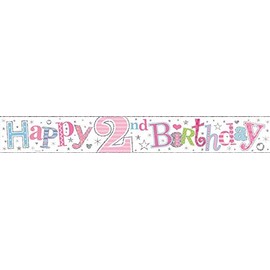 2nd Birthday Girl Pink Foil Party Banner - 2 Today - Polka Dots Multicoloured by Kaleidoscope