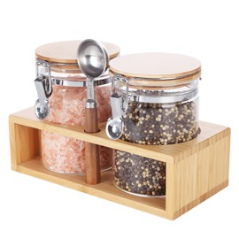 KKC Borosilicate Glass Sugar Salt Storage Containers with Airtight Bamboo Lid,Glass Sugar Salt Jars with Airtight Locking Clamp Lids,Sealed Jar Canisters for Brown Sugar,Loose Tea,Coffee,27 Fluid-oz