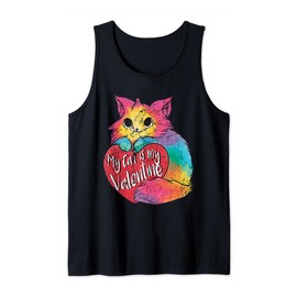 My Cat is My Valentines Day Colorful Cats Lover Heart Design Tank Top