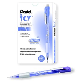 Pentel Icy Mechanical Pencil, Writing, Drawing, School Supply, For Kids and Teens, Pre-loaded with Lead, 0.7mm Medium Point, Violet Pattern Barrel, AL27TV, Box of 12