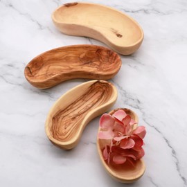 Olive wood plate set | set of 4 Serving plates | Wooden plate hand carved olive wood bowl set for appetizers and snacks