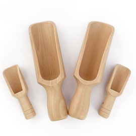 Wooden Scoop (5.5"+3") 2Big 2Mini bath salt scoop Natural Beech Wood Scoop for Flour, Bath Salt, Sugar, Cereal, Coffee and More - Multipurpose Wooden Spoon