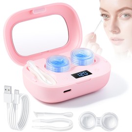 Contact Lens Cleaner Machine, ALLGLAM Portable Contact Cleaning Case with 3 Modes,LED Timer Display Soft Lenses, Colored Contact Lenses for Travel Outdoor(Pink)