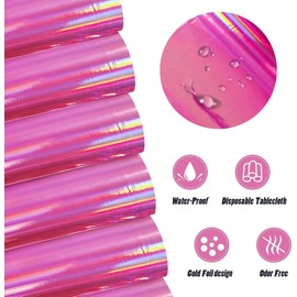 YUEHNEOM 2 Pack Iridescent Plastic Tablecloths Shiny Laser Rectangle Table Covers Holographic Foil Tablecloth Birthday Party Girl Princess Decoration Bridal Wedding, 54 x 108 Inch - Pink