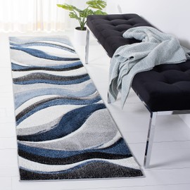 SAFAVIEH Hollywood Collection Runner Rug - 2'3" x 6', Grey & Blue, Mid-Century Modern Design, Non-Shedding & Easy Care, Ideal for High Traffic Areas in Living Room, Bedroom (HLW766F)