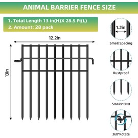 28 Pack Animal Barrier Fence, 13in(H) x28.5ft(L) Fence Barrier for Bottom of Fence, 1.2 in Gap Dog Digging Fence Barrier, Rabbit Fence for Garden, Rustproof Metal Fence Border for Outdoor