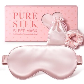 LitBear 100% Pure Silk Sleep Mask, 22 Momme 6A Mulberry Silk Fabric and Filling, Total Light Blocking Eye Mask Sleeping for Women, Men, Side Sleepers, Includes Travel Pouch and Scrunchie
