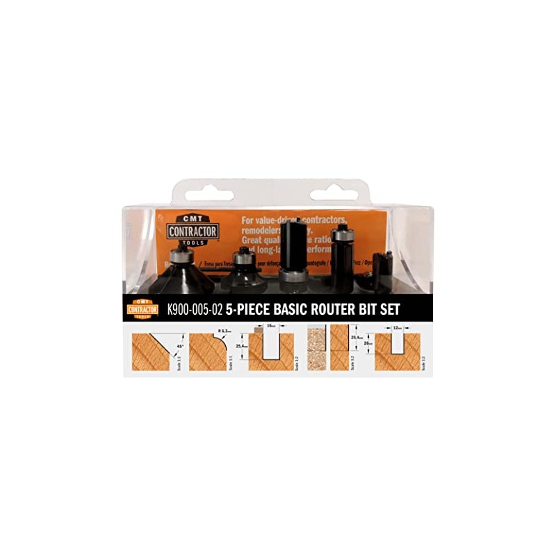 CMT Orange Tools K900-005-02-5-Piece Set in Solid Wood Box HW