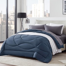 SLEEP ZONE Twin Comforter Duvet Insert, Down Alternative Reversible Comforter, Lightweight, Soft and Breathable Bedding All Season, Flint Blue