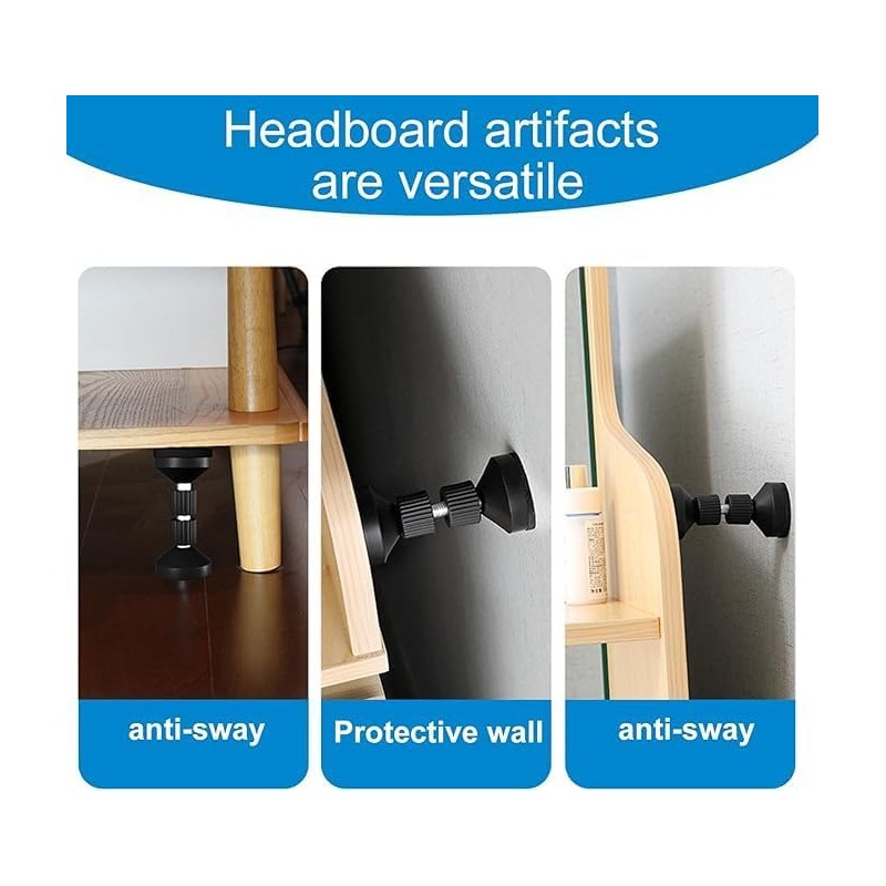 2 PCS Adjustable Headboard Stoppers - Bed Wall Stabilizers for