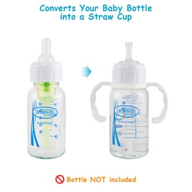 Straw Cup Conversion Kit for Dr Browns Narrow and Narrow Glass Baby Bottles, Spill-Proof Transition Kit with Silicone Straw Nipple, Weighted Straw, Handle, 4 Pack, 6m+