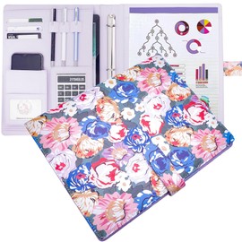 LOSOPHY Portfolio Binder Three Ring Binder 1 inch,Leather Padfolio Binder - Organizer Document - Office Binder Organizer for Women. (10"x13", 1 inch Three Ring Binder, Floral)