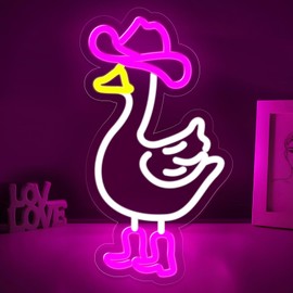 Cowboy Goose Neon Sign for Wall Decor,Dimmable Goose with Cowboy Hat & Boots Neon Light,Pink White Animal Light Up Signs for Bedroom Party Bar Background Decoration