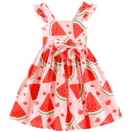 RETSUGO Girls Dresses Watermelon Dress Toddler Summer Party Clothes Fruit Ruffle Sleeveless Bowknot Sundress Cute Dress Outfit for Kids 3-4 Years/1548