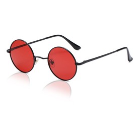 XITUADDA Polarised Retro Round Sunglasses Men Women Fashion Hippie Metal Frame UV400 Protection, black red