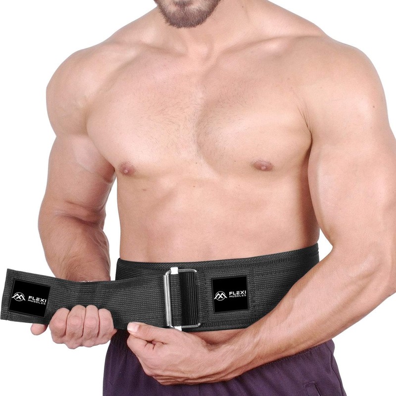 Flexi Muscles - Qucik-Lock Gym Belt for Power Lifting (Red,