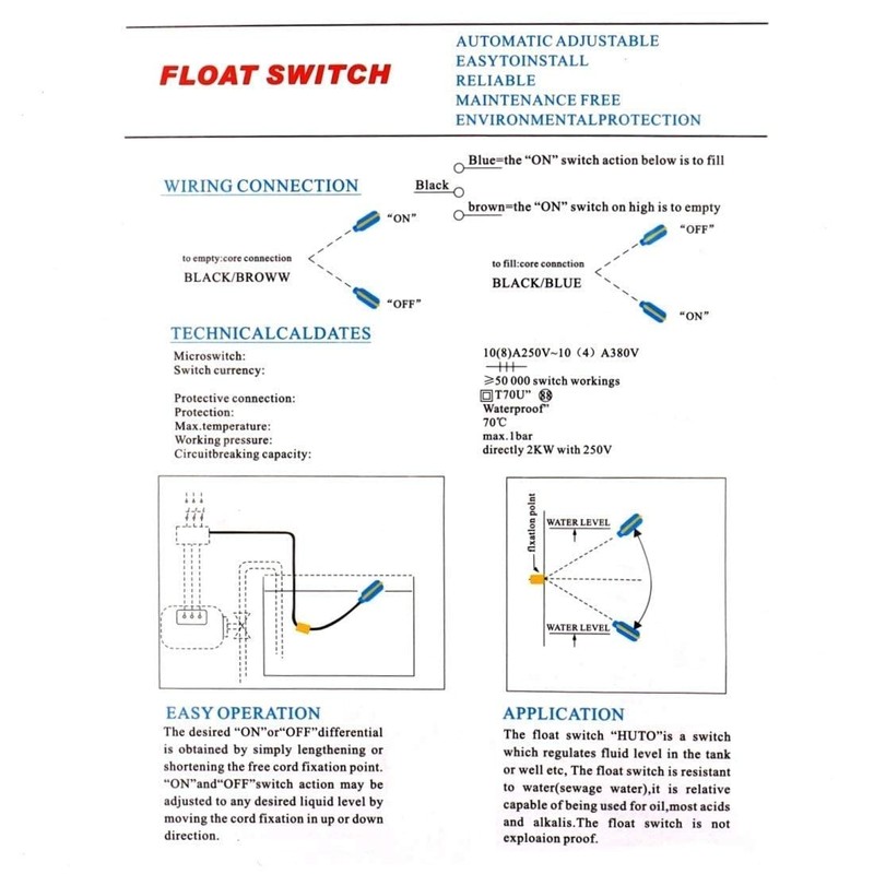 Nxtop 4M Cable Float Switch Water Level Controller for Tank