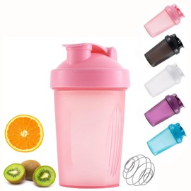 zukent Protein Shaker Bottle with Stainless Steel Mixing Ball, Shaker for Protein Shakes, Protein & Supplement Shaker Bottle, BPA Free, DEHP-Free, Leakproof, for Fitness Sports Gym - 400ml (Pink)