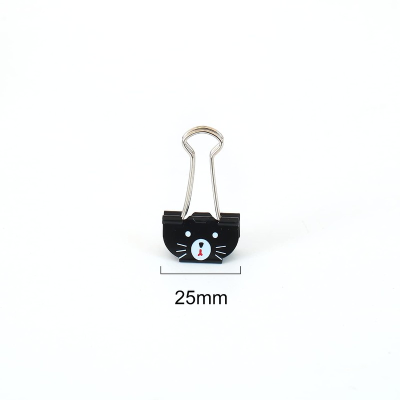 Cute Cat Metal Binder Clips 20Pcs Black Medium Paper Clamps