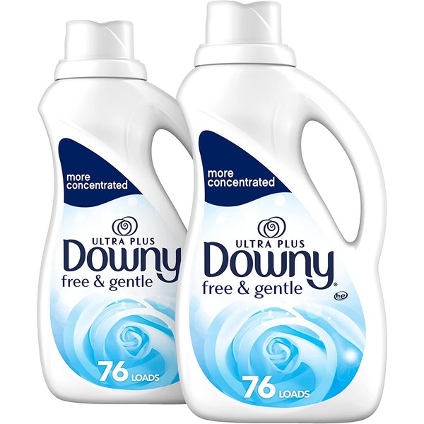 Downy Ultra Plus Free & Gentle Laundry Fabric Softener Liquid, Concentrated, 152 Loads Total, 51 Fl Oz (Pack of 2), White