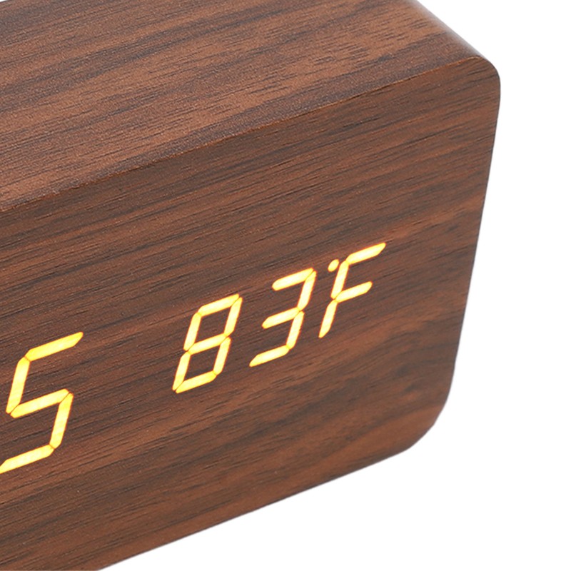 LED Wood Digital Alarm Clock 3 Level Brightness Electronic Clock
