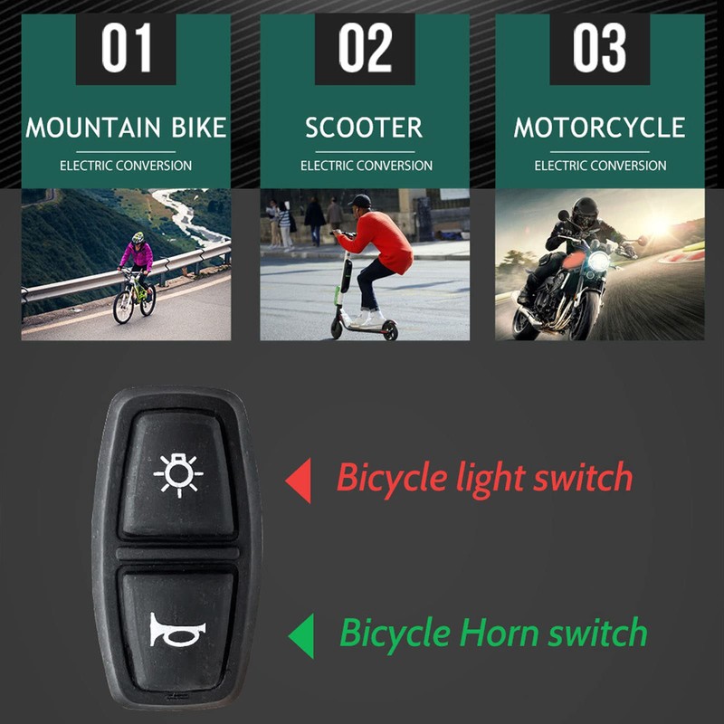 Electric Bike Light Horn Switch, 12‑72V 22.2mm/0.87in Scooter Handlebar Switch