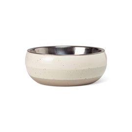 Fringe Studio "Speckled Stripe Ivory Small Ceramic Pet Bowl W/Stainless Steel Bowl Insert (5" Diameter x 1.75" H, 13 fl.oz.), PetShop Collection (793SM001)