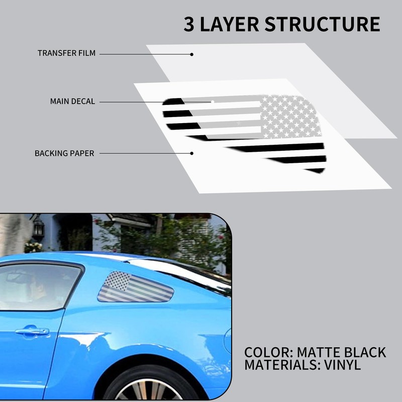 CONGCONG Rear Quarter Window Matte Black American Flag Vinyl Decal