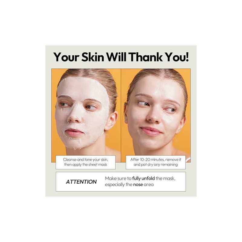 5 Mascarillas Faciales Vita C de Lapcos. Lujoso Cuidado de