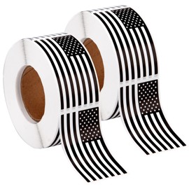Black American Flag Sticker for Decals Roll Waterproof, Black USA Flag Stickers Black and White Patriotic Sticker Labels Water Bottle Laptop Stickers (1000)