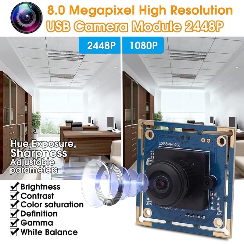 ELP 8mp USB Camera Module 2448p Webcam Board 180 Degree