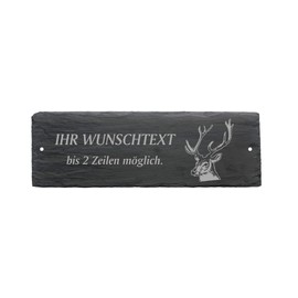Door Sign Deer Head Antlers Engraved with Desired Text Made of Slate 22 x 8 cm