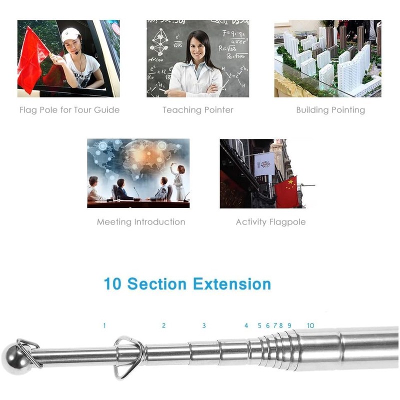 Telescopic Flag Pole, Stainless Steel, 2.5 meters, teacher pointer, black/orange,