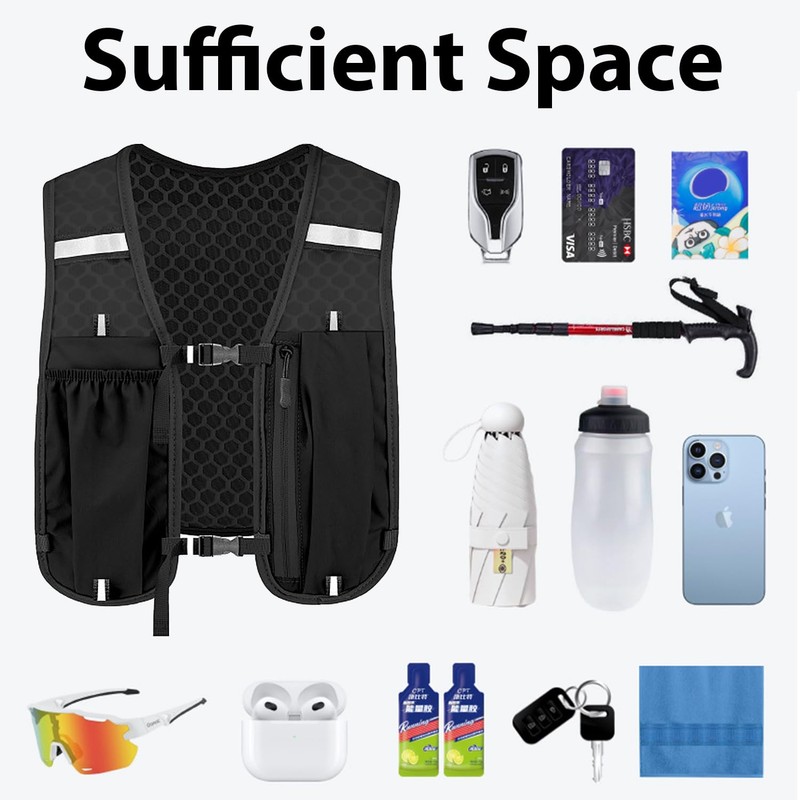 Plain Running Vest with Phone Holder & Storage, Adjustable Hydration