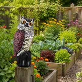 Fake Owl Decoy for Garden Yard Outdoor - Rotating Head Decorative Owl Statue for Patio, Farm and Landscape Display