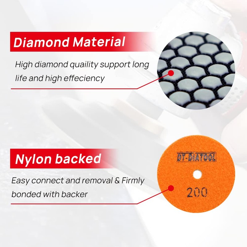 DT-DIATOOL Dry Diamond Polishing Pads 4 Inch for Granite Marble
