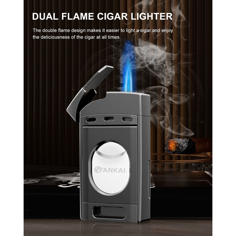 Torch Lighter with Cutter,FANKAI Cigar Lighter Double Jet Flame Refillable