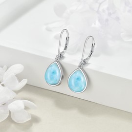 POPLYKE Larimar Earrings for Women Sterling Silver Larimar Dangle Earrings Larimar Jewelry Gift for Women (teardrop larimar)