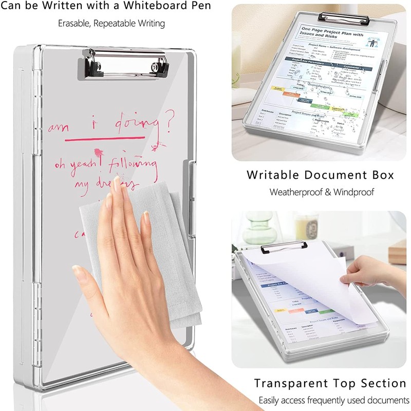 A4 Clipboard with Storage Compartment, 2 Storage and Side Opening