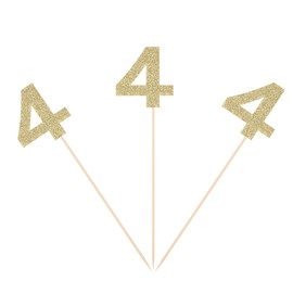 Gold Glitter Fourth Birthday Centerpiece Sticks Number 4 Table Toppers for Kids Birthday 4th Anniversary Flower Picks - Pack of 10