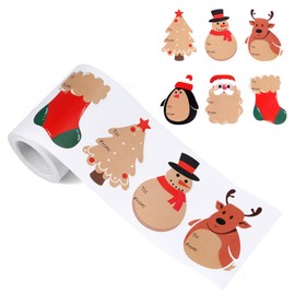 200pcs Christmas Stickers, Copper Plate Self-Adhesive Christmas Tags for Gifts in 6 Patterns Snowman Christmas Trees Reindeer Cute Christmas Name Tags Stickers